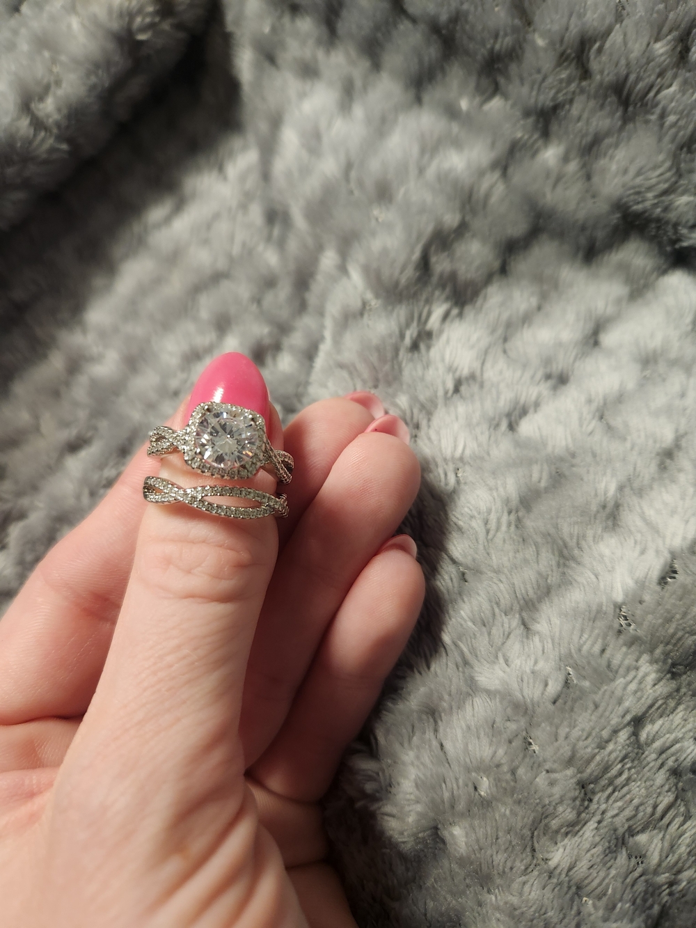 Silver Halo Engagement Ring Set in White- Travel Set (Size 7) - Picture 1 of 3